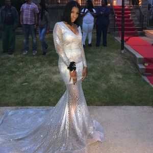 Silver prom dress for sale!